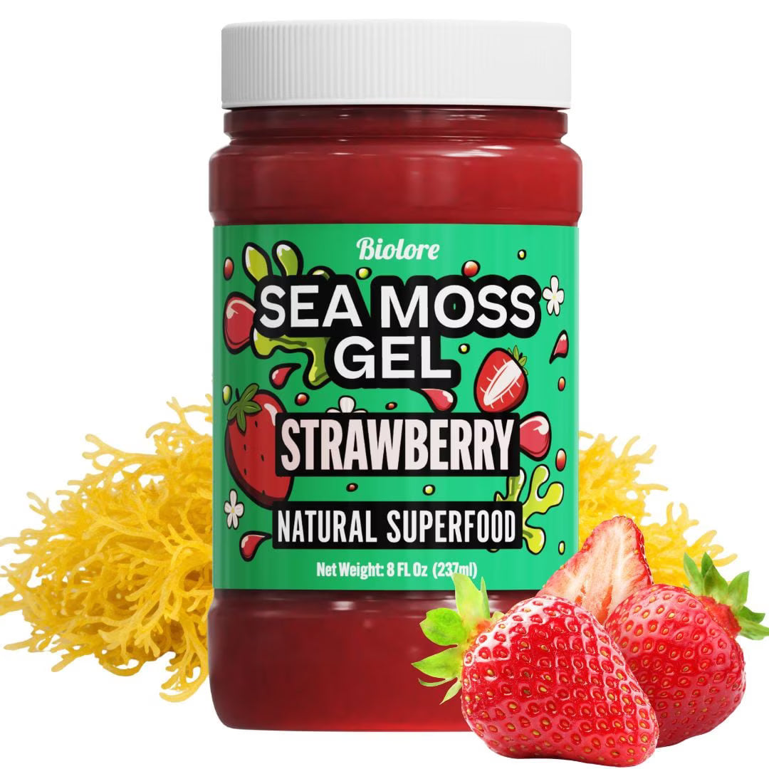 Sea Moss Gel – Strawberry 8oz Raw Wildcrafted Irish Sea Moss, Vegan Superfood, Essential Vitamins & Trace Minerals, Jam, Jelly & Spread Gifts, Made in the USA