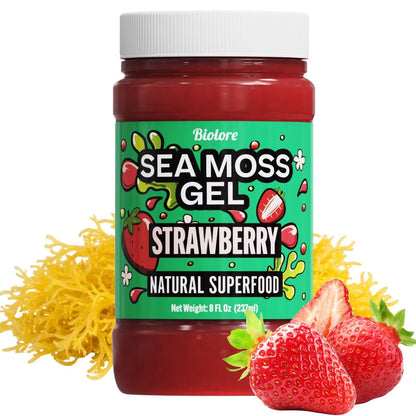Sea Moss Gel – Strawberry 8oz Raw Wildcrafted Irish Sea Moss, Vegan Superfood, Essential Vitamins & Trace Minerals, Jam, Jelly & Spread Gifts, Made in the USA
