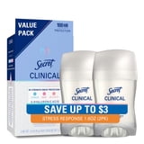 Secret Clinical 100HR Antiperspirant Deodorant, Invisible Solid, Stress Response, 1.6 oz, 2 Pack