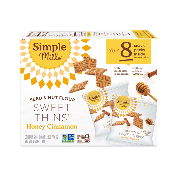 Simple Mills Honey Cinnamon Seed & Nut Flour Sweet Thins Snack Packs, 0.8 oz, Pack of 8