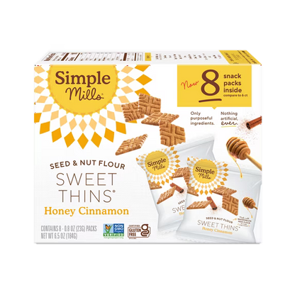 Simple Mills Honey Cinnamon Seed & Nut Flour Sweet Thins Snack Packs, 0.8 oz, Pack of 8
