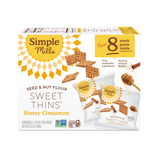 Simple Mills Honey Cinnamon Seed & Nut Flour Sweet Thins Snack Packs, 0.8 oz, Pack of 8