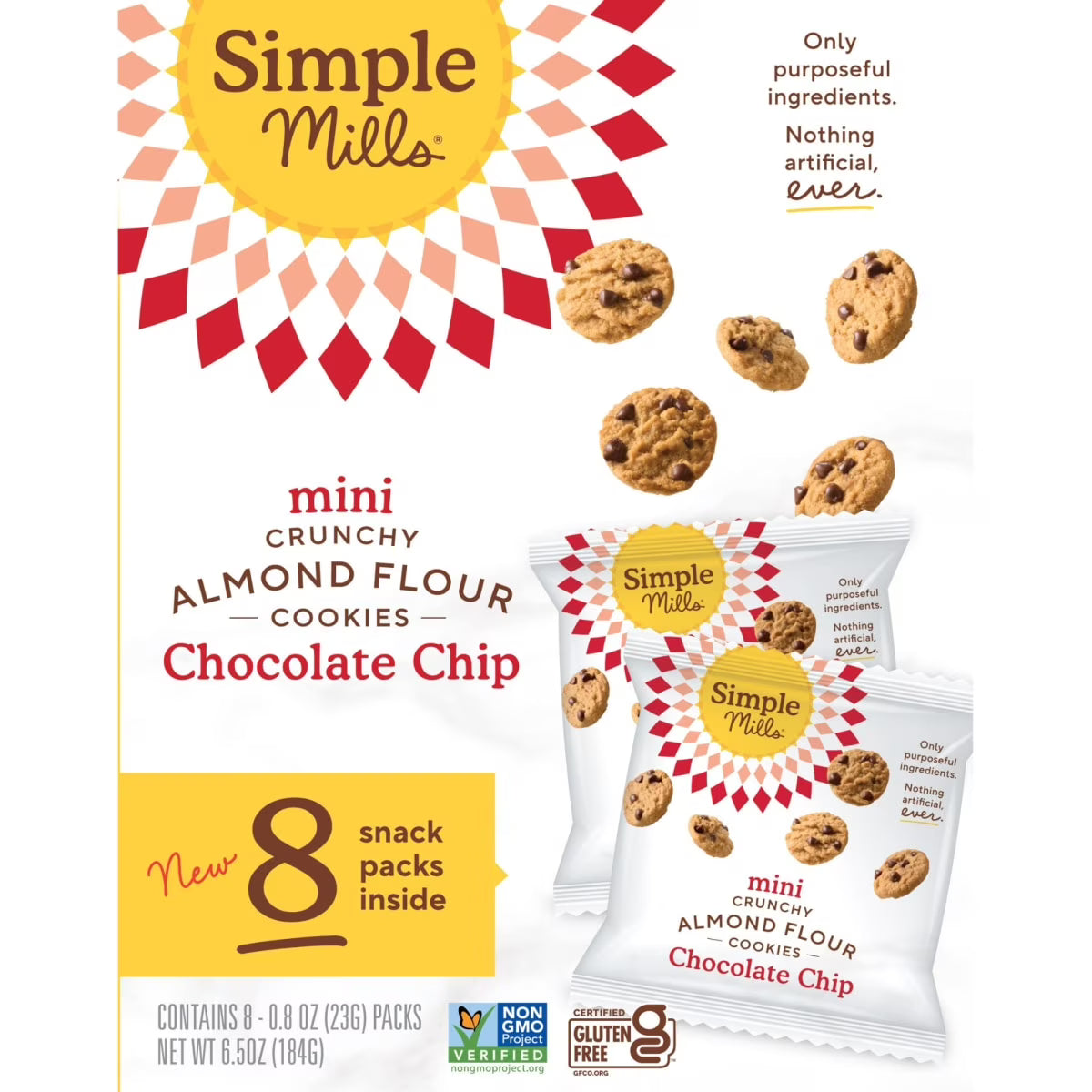 Simple Mills Mini Crunchy Chocolate Chip Gluten Free Cookies 0.8 oz, 8 Count