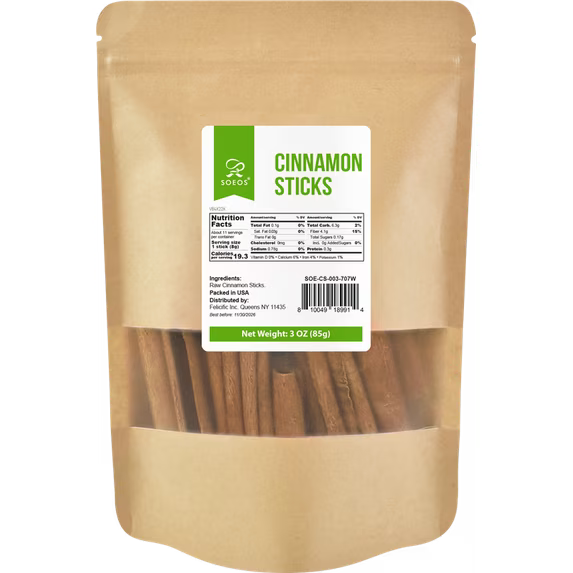 Soeos Cinnamon Sticks, 3 oz (85g), Small Kraft Bag