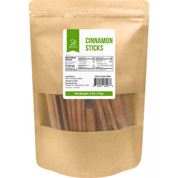 Soeos Cinnamon Sticks, 6 oz (170g), Medium Kraft Bag