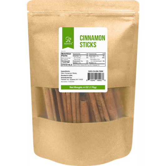Soeos Cinnamon Sticks, 6 oz (170g), Medium Kraft Bag