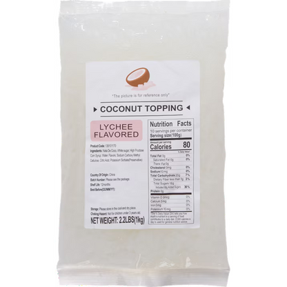 Soeos Lychee Flavored Coconut Jelly Strips, 2.2 lbs (1 Kg) – Sweet & Chewy Tropical Snack, Ready-to-Eat Dessert Topping for Drinks, Bubble Tea, and Ice Cream