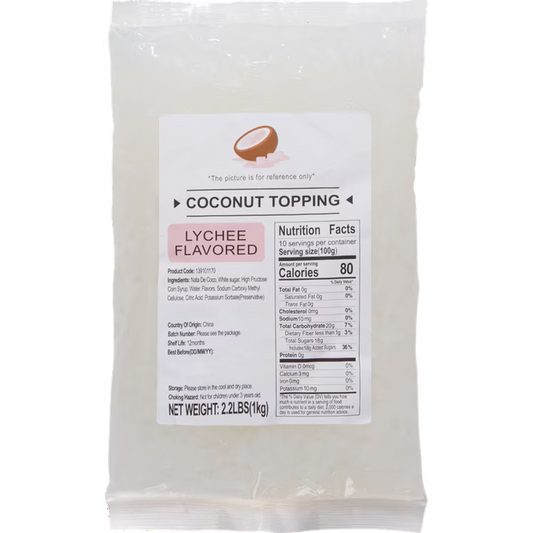 Soeos Lychee Flavored Coconut Jelly Strips, 2.2 lbs (1 Kg) – Sweet & Chewy Tropical Snack, Ready-to-Eat Dessert Topping for Drinks, Bubble Tea, and Ice Cream