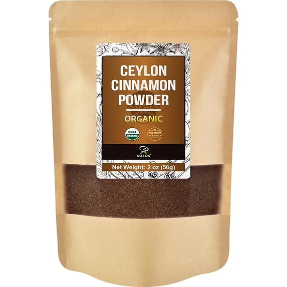 Soeos Organic Ceylon Cinnamon Powder, Grade 1, 2 oz (56g), Pure Ground Cinnamon from Sri Lanka, Perfect for Baking, Cooking and Beverages