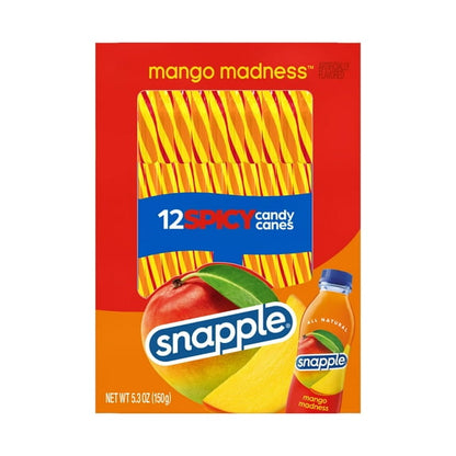 Spicy Mango Snapple Christmas Holiday Candy Canes Stocking Stuffers Individually Wrapped Treats, 12 Count