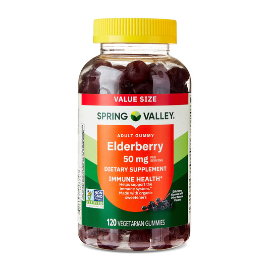 (3 pack) Spring Valley Adult Elderberry Dietary Supplement Gummies for Immune Health, 50mg, 120 Count