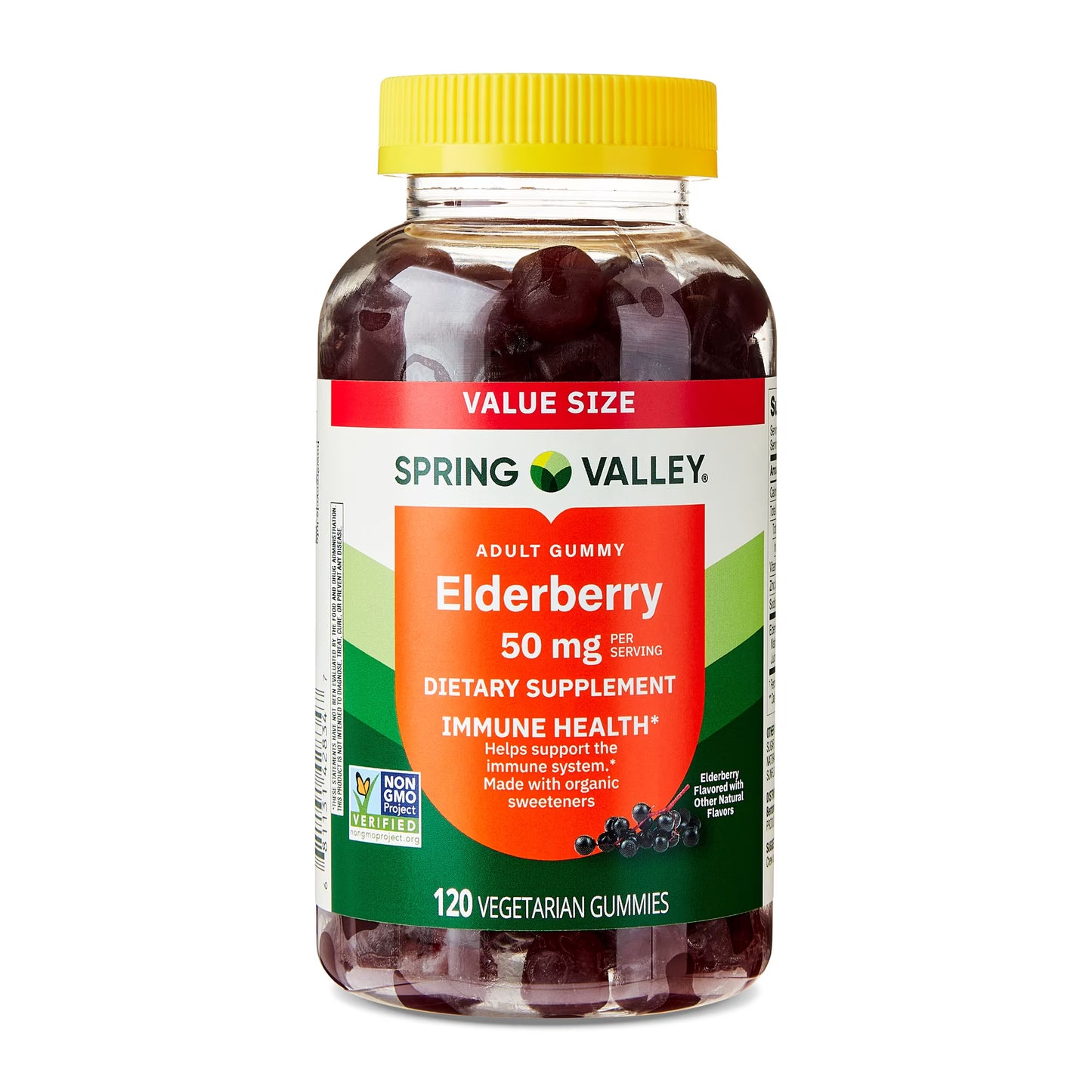 Spring Valley Adult Elderberry Dietary Supplement Gummies for Immune Health, 50mg, 120 Count