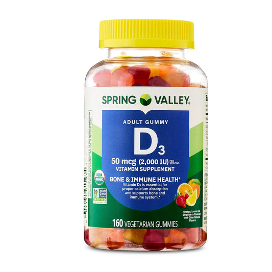 (3 pack) Spring Valley Vitamin D3 Gummies, 50 mcg, 160 Count, Supplement for Bone and Immune Health, Assorted Fruit
