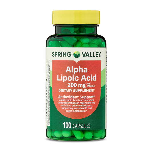 (2 pack) Spring Valley Alpha Lipoic Acid, Antioxidant Support, Dietary Supplement, 200mg Capsule, 100 Count