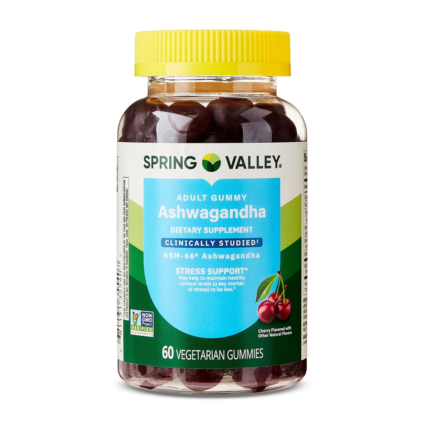 (3 pack) Spring Valley Ashwagandha Vegetarian Gummies for Stress Support Dietary Supplement, Cherry Flavor, 60 Count
