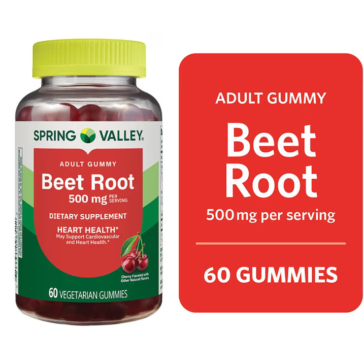 (2 pack) Spring Valley Beet Root Heart Health Dietary Supplement Gummies, Cherry, 500 mg, 60 Count