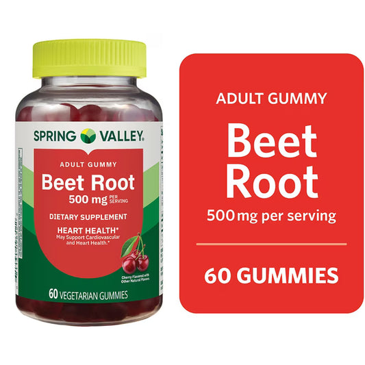 (2 pack) Spring Valley Beet Root Heart Health Dietary Supplement Gummies, Cherry, 500 mg, 60 Count