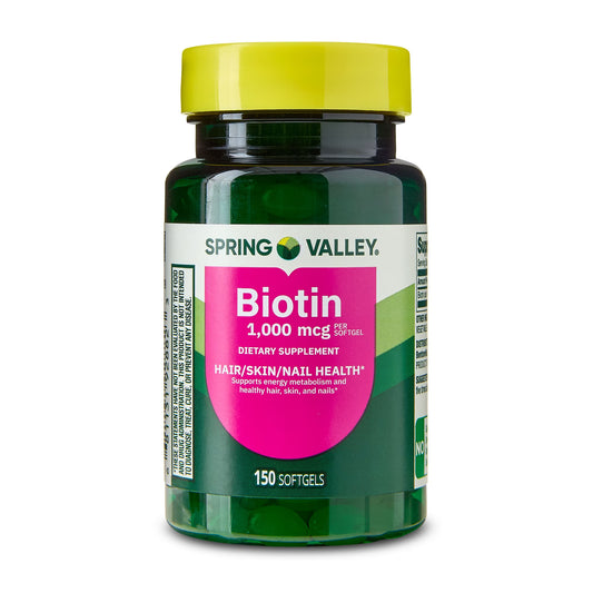 (2 pack) Spring Valley Biotin Dietary Supplement Softgels for Hair/Skin/Nails Health, 1,000 mcg, 150 Count