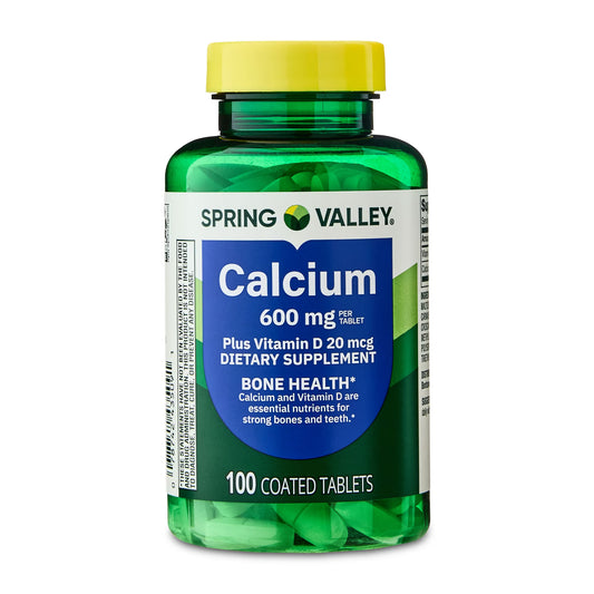 (3 pack) Spring Valley Calcium Plus Vitamin D Tablets, 600 mg, 100 Count, Dietary Supplement