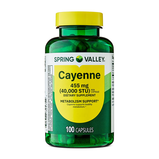 (3 pack) Spring Valley Cayenne Dietary Supplement Capsules for Metabolism Support, 455 mg, 100 Count