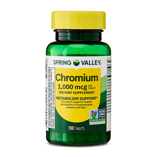 (3 pack) Spring Valley Chromium Metabolism Support Dietary Supplement Tablets, 1,000 Mcg, 100 Count