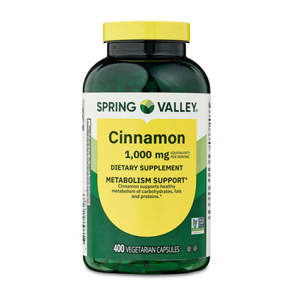 (2 pack) Spring Valley Cinnamon Dietary Supplement Vegetarian Capsules for Metabolism Support, 1000 mg, 400 Count