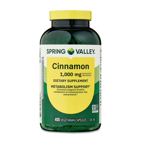 (2 pack) Spring Valley Cinnamon Dietary Supplement Vegetarian Capsules for Metabolism Support, 1000 mg, 400 Count