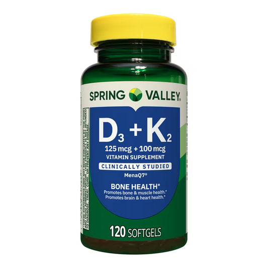 (3 pack) Spring Valley D3 125 mcg + K2 (100 mcg) for Bone Health Softgels, 120 Count