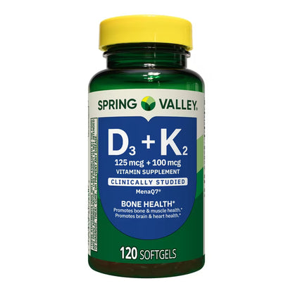 Spring Valley D3 125 mcg + K2 (100 mcg) for Bone Health Softgels, 120 Count