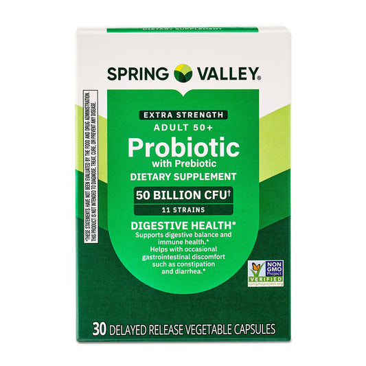 (3 pack) Spring Valley Extra Strength Age 50+ Probiotic with Prebiotic Dietary Supplement Delayed Release Vegetarian Capsules for Digestive Health, 30 Count