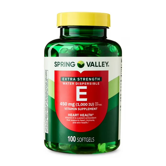 Spring Valley Extra Strength Water Dispersible Vitamin E Supplement Softgels for Heart Health, 450 mg (1,000 IU), 100 Count