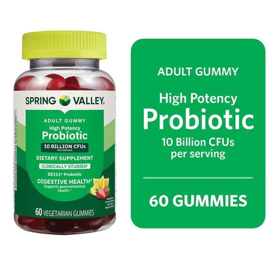 Spring Valley High Potency Probiotic Vegetarian Gummies, Strawberry Lemonade, 10B CFU, 60 Count