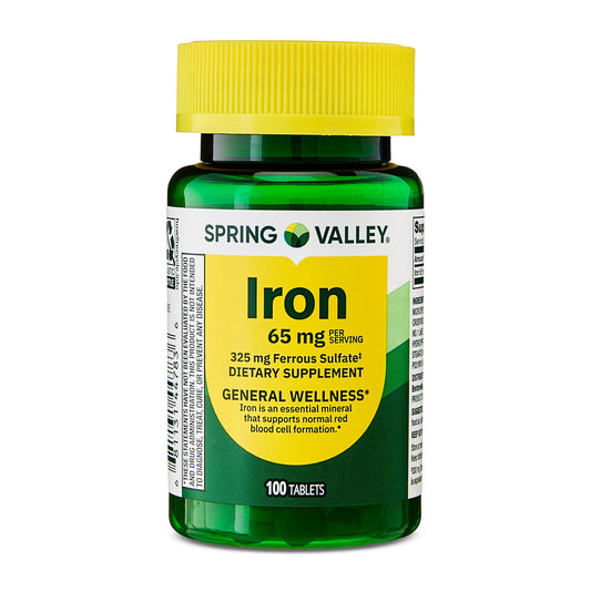 (3 pack) Spring Valley Iron General Health & Wellness Dietary Supplement Tablets, 65 mg, 100 Count