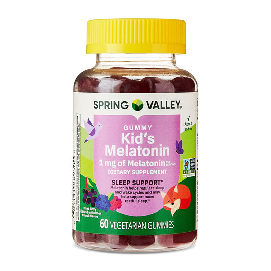 (3 pack) Spring Valley Kids Melatonin Dietary Supplement Gummies, Raspberry, 1 mg, 60 Count