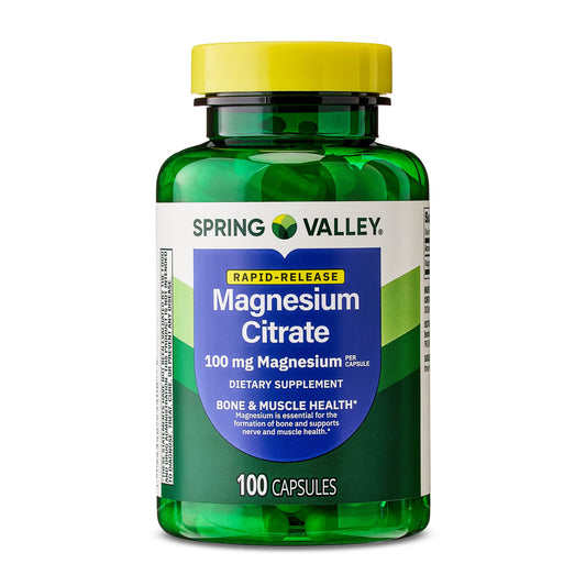 Spring Valley Rapid-Release Magnesium Citrate Bone Health Dietary Supplement Capsules, 100 mg, 100 Count