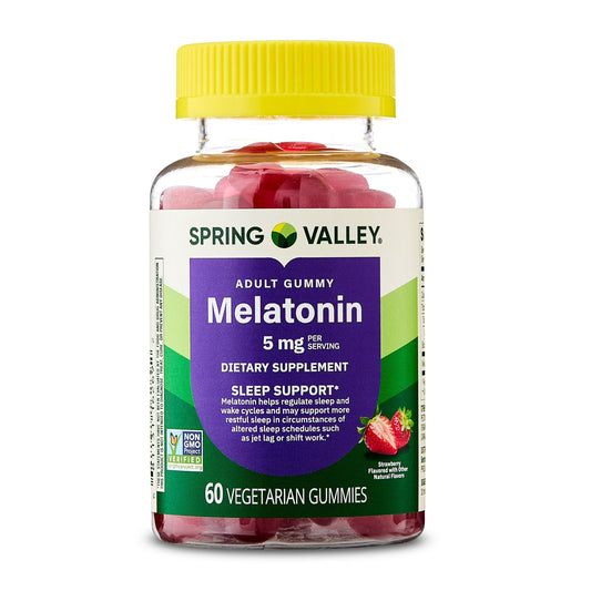 (3 pack) Spring Valley Melatonin Dietary Supplement Gummies, Strawberry, 5 mg, 60 Count