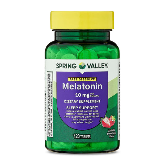 Spring Valley Fast-Dissolve Melatonin Sleep Support Dietary Supplement Tablets, Strawberry, 10 mg, 120 Count