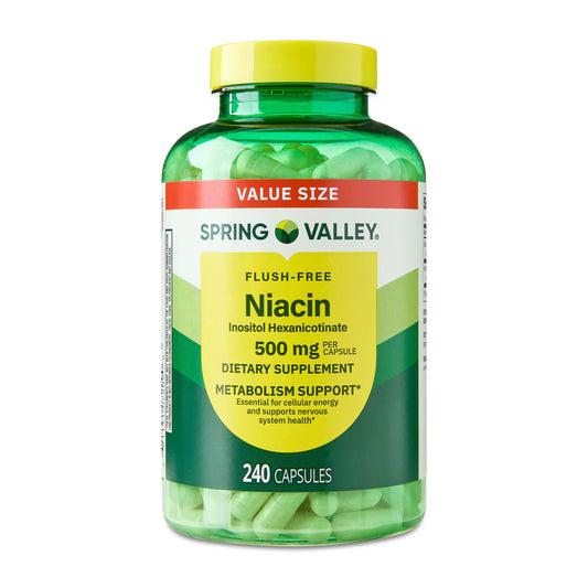 (2 pack) Spring Valley Flush Free Niacin Dietary Supplement Capsules for Metabolism Support, 500 mg, 240 Count