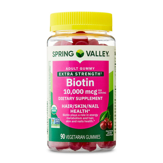 (3 pack) Spring Valley Organic Extra Strength Biotin Vegetarian Gummies for Hair/Skin/Nail Health, Cherry, 10000 mcg, 90 Count