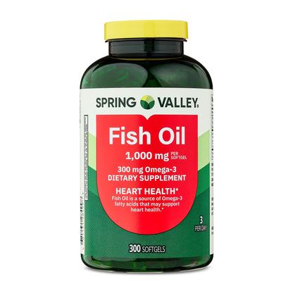 Spring Valley Fish Oil Omega-3 Softgels for Heart Health, 1000 mg, 300 Count