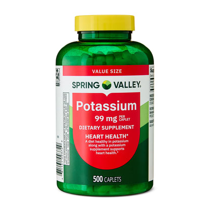 (2 pack) Spring Valley Potassium Dietary Supplement Caplets for Heart Health, 99 mg, 500 Count Value Size