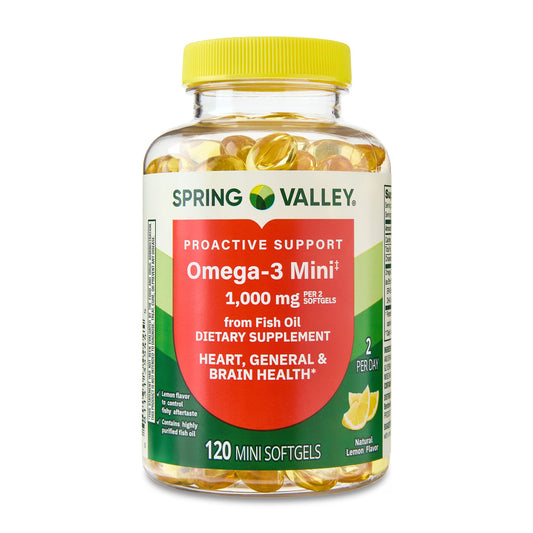 (3 pack) Spring Valley Proactive Support Omega-3 Mini from Fish Oil Dietary Supplement, 1000 mg, 120 Count