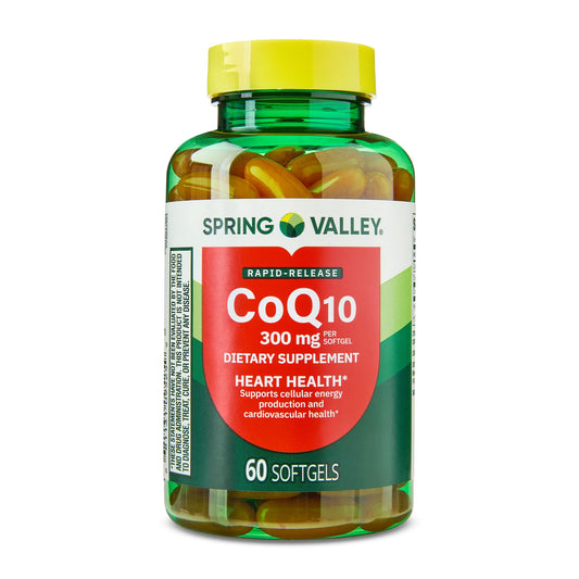 Spring Valley Rapid-Release CoQ10 Dietary Supplement Softgels for Heart Health, 300 mg, 60 Count