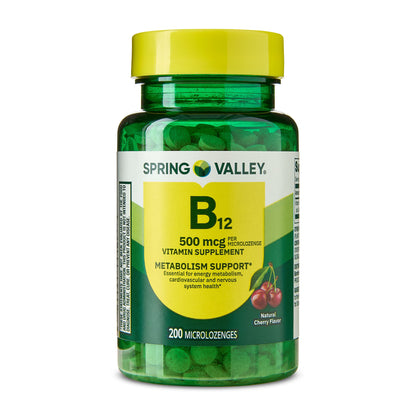 (3 pack) Spring Valley Sublingual Vitamin B12 Supplement, Cherry Flavor, 500 mcg, 200 Count, Microlozenges for Metabolism Support