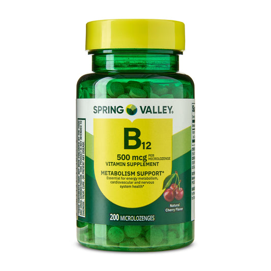 (3 pack) Spring Valley Sublingual Vitamin B12 Supplement, Cherry Flavor, 500 mcg, 200 Count, Microlozenges for Metabolism Support