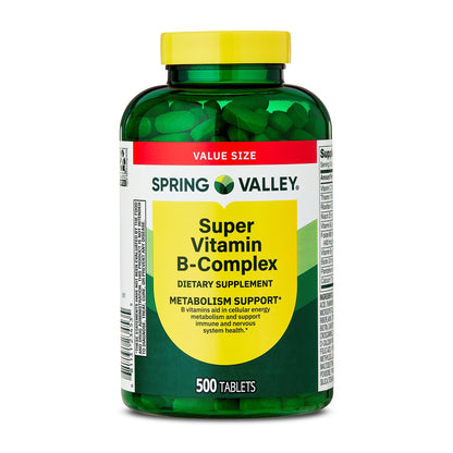 Spring Valley Super Vitamin B-Complex Tablets Dietary Supplement Value Size, 500 Count