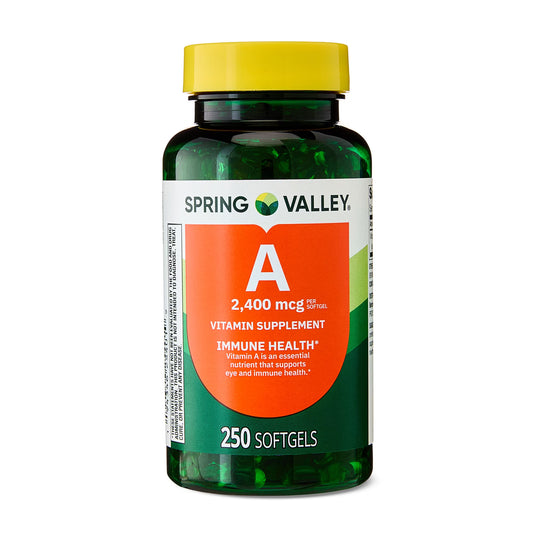 (3 pack) Spring Valley Vitamin A Supplement 2,400mcg Per Softgels, 250 Count