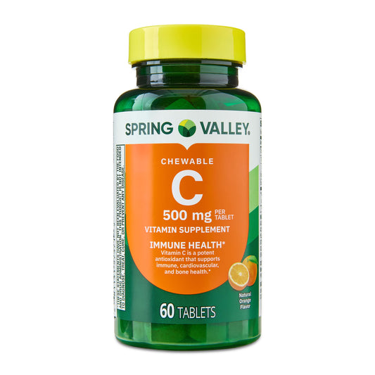 (3 pack) Spring Valley Vitamin C Dietary Supplement, Orange Flavor, 500 mg, 60 Count, Chewable Tablets