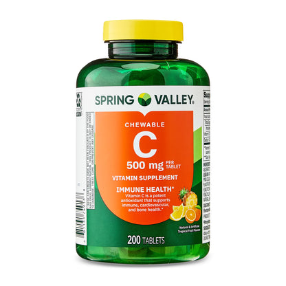 (3 pack) Spring Valley Vitamin C Dietary Supplement, Tropical Fruit, 500 mg, 200 Count, Chewable Tablets for Immune Health