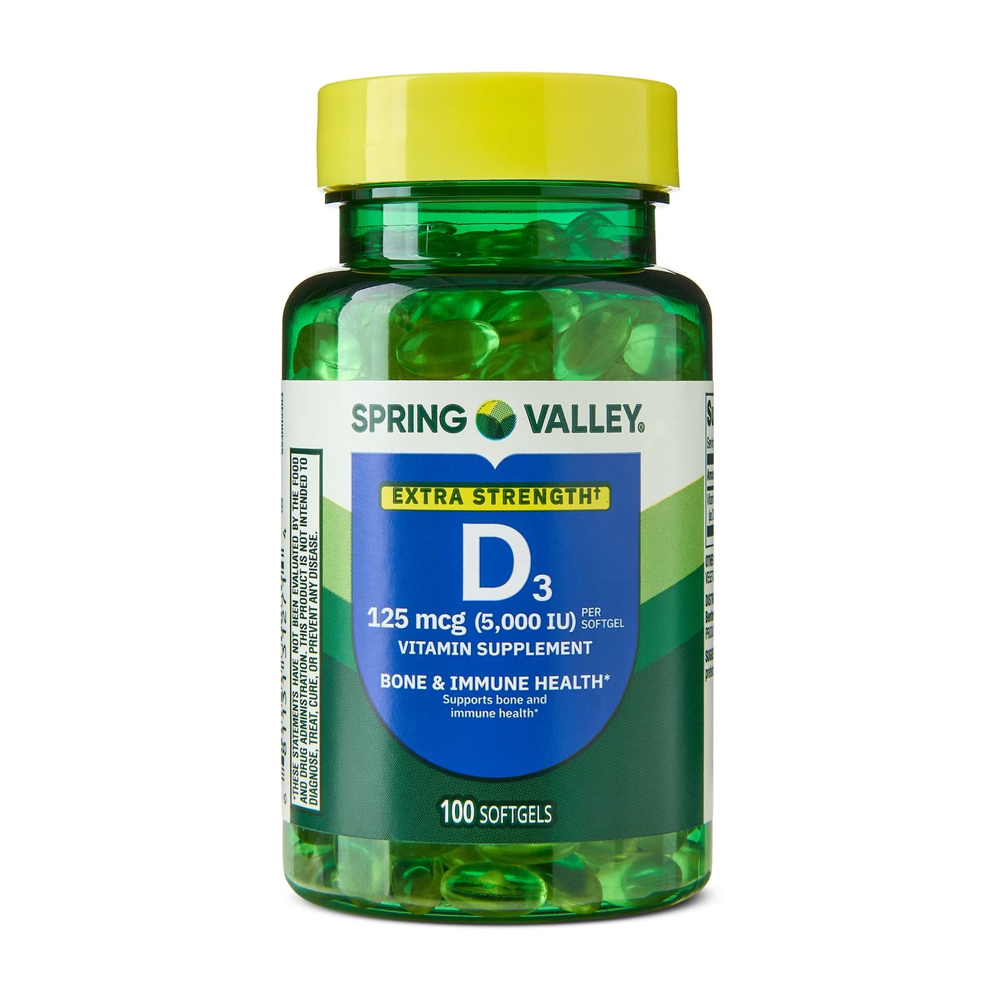 (3 pack) Spring Valley Extra Strength Vitamin D3 Softgels, 125 mcg (5000 IU), 100 Count, Supplement for Bone and Immune Health
